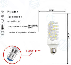 Lampadina Led a Spirale Trasparente 16W E27