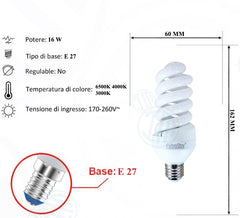 Lampadina Led a Spirale Opaca 16W E27