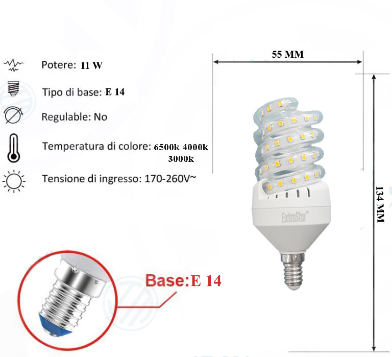 Lampadina Led a Spirale Trasparente11W E14