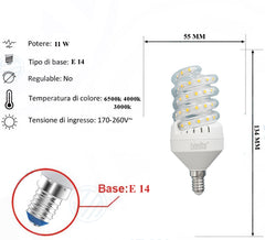 Lampadina Led a Spirale Trasparente11W E14