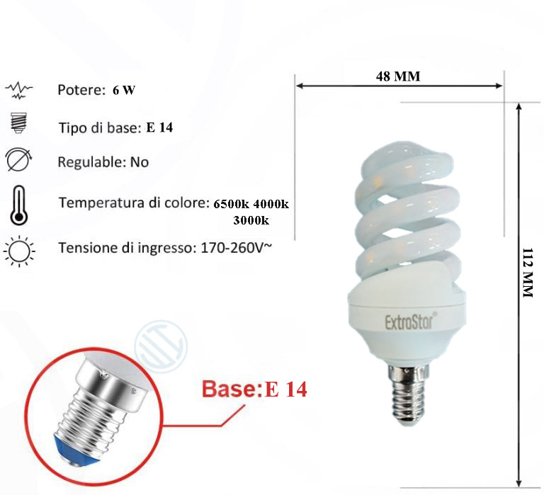 Lampadina Led a Spirale Opaca 6W E14