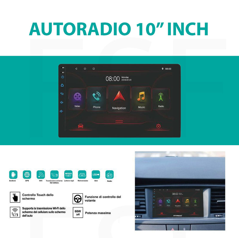 Autoradio Multimediale Arrango Ac76369 Schermo Lcd 10 Pollici