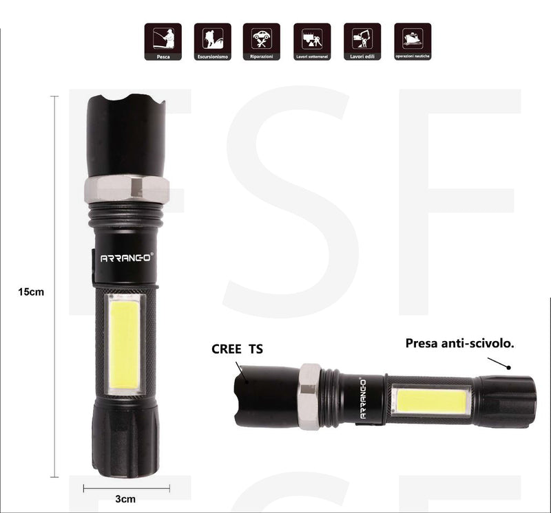 Torcia Luce Led Ricaricabile Zoom Flash Cob