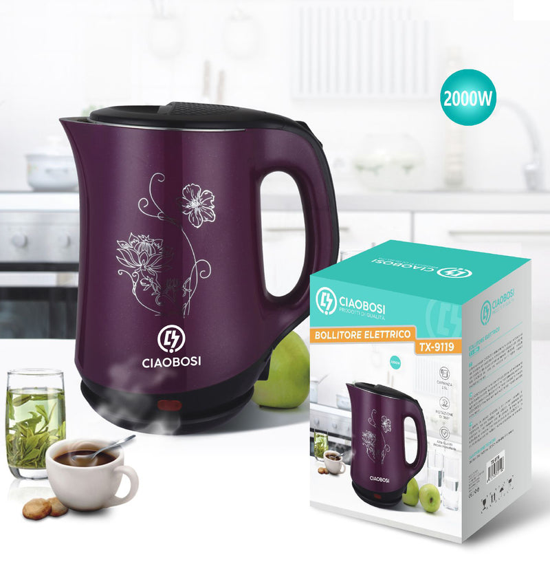 Bollitore elettrico interno acciaio 2000W scalda bevande 2,5 Lt acqua tisane tè