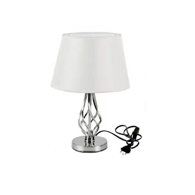 Lampada Da Tavolo Lume Comodino Abatjour Acciaio Cromato Tessuto