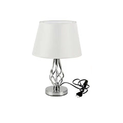 Lampada Da Tavolo Lume Comodino Abatjour Acciaio Cromato Tessuto