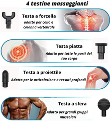 Mini Pistola Massaggio Muscolare Massage Gun 4 Testine 6 Modalità Di Velocità