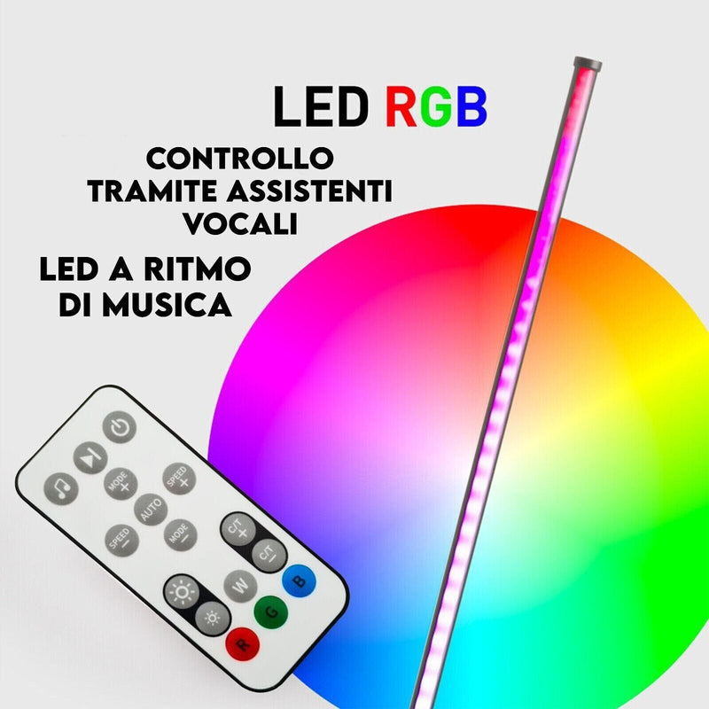 Lampada da terra a stelo LED design minimal moderno telecomando RGB barra 148CM
