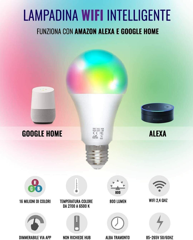 Lampadina Intelligente Smart WiFi Compatibile con Alexa