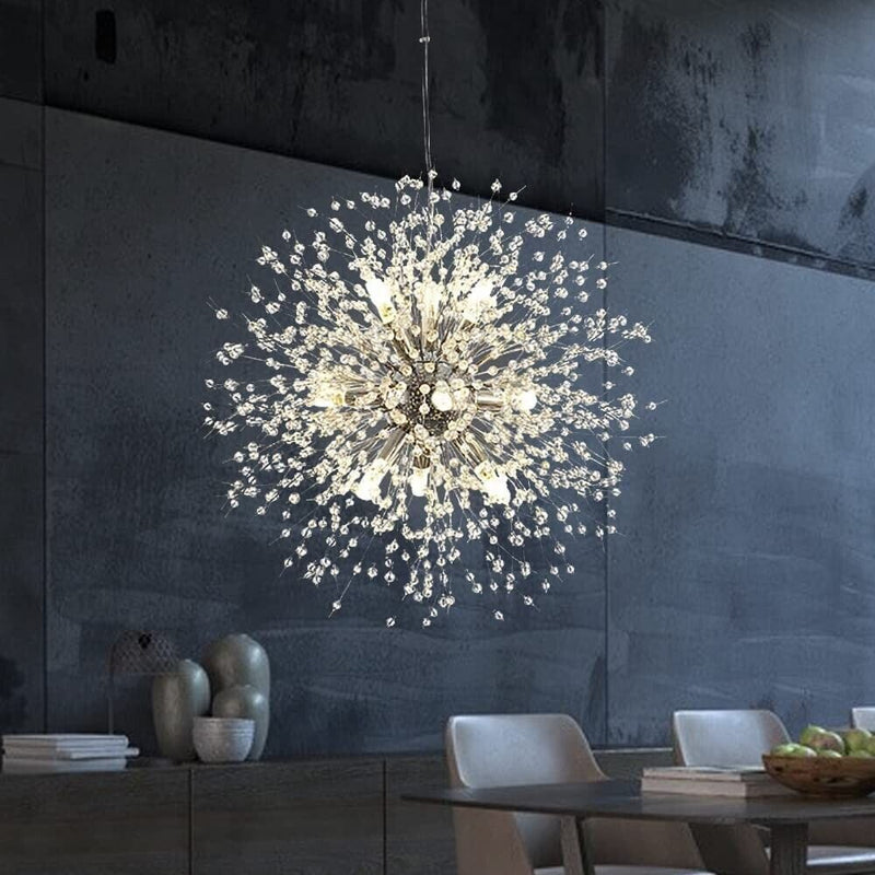 Lampadario 9 Luci Led Soffione Forma Di Fuoco D’artificio Cristalli Moderno