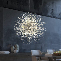 Lampadario 9 Luci Led Soffione Forma Di Fuoco D’artificio Cristalli Moderno
