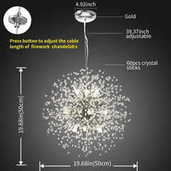 Lampadario 9 Luci Led Soffione Forma Di Fuoco D’artificio Cristalli Moderno