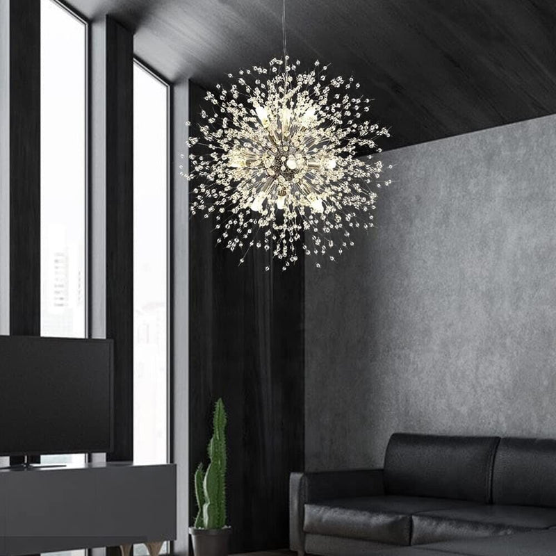 Lampadario 9 Luci Led Soffione Forma Di Fuoco D’artificio Cristalli Moderno