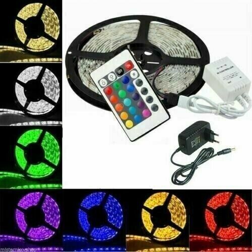 Striscia led RGB 5 metri 12 14W telecomando trasformatore strip ip65 kit