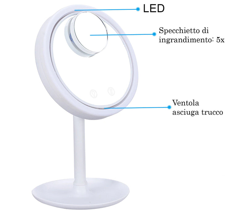 Specchio Trucco Led con Ventola Asciuga Trucco