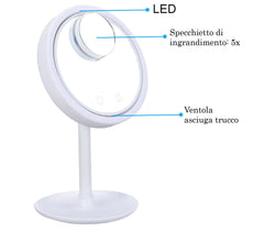 Specchio Trucco Led con Ventola Asciuga Trucco